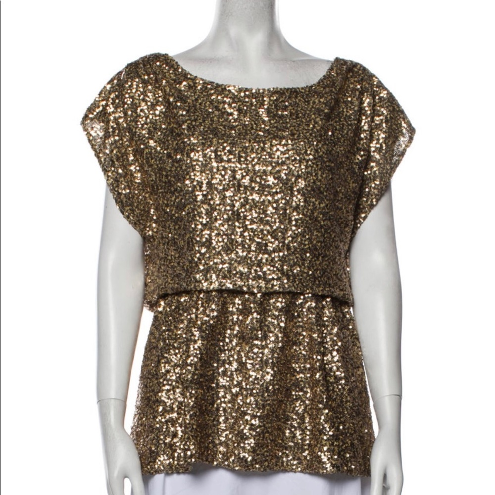 Alice + Olivia Gold Sequin Bateau neck shirt